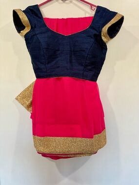 Stylish Navy and Hot Pink Women's Top with Gold Accents